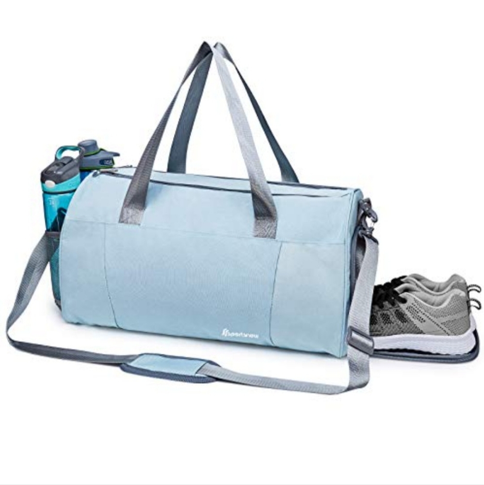 Sportsnew Sports Bag Shoe Compartment Wet Pocket Workout Gym Bag light blue